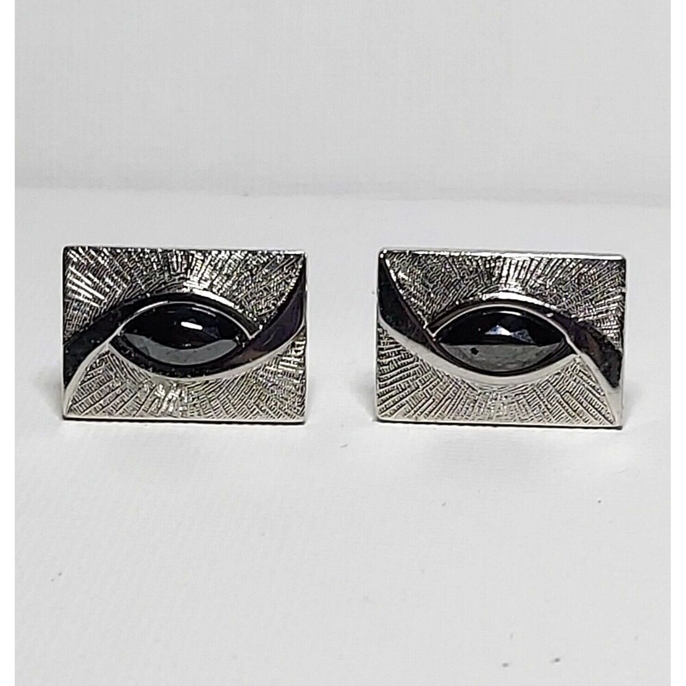 Men's Vintage Faceted Hematite Eye Swirl Cufflinks 3/4"